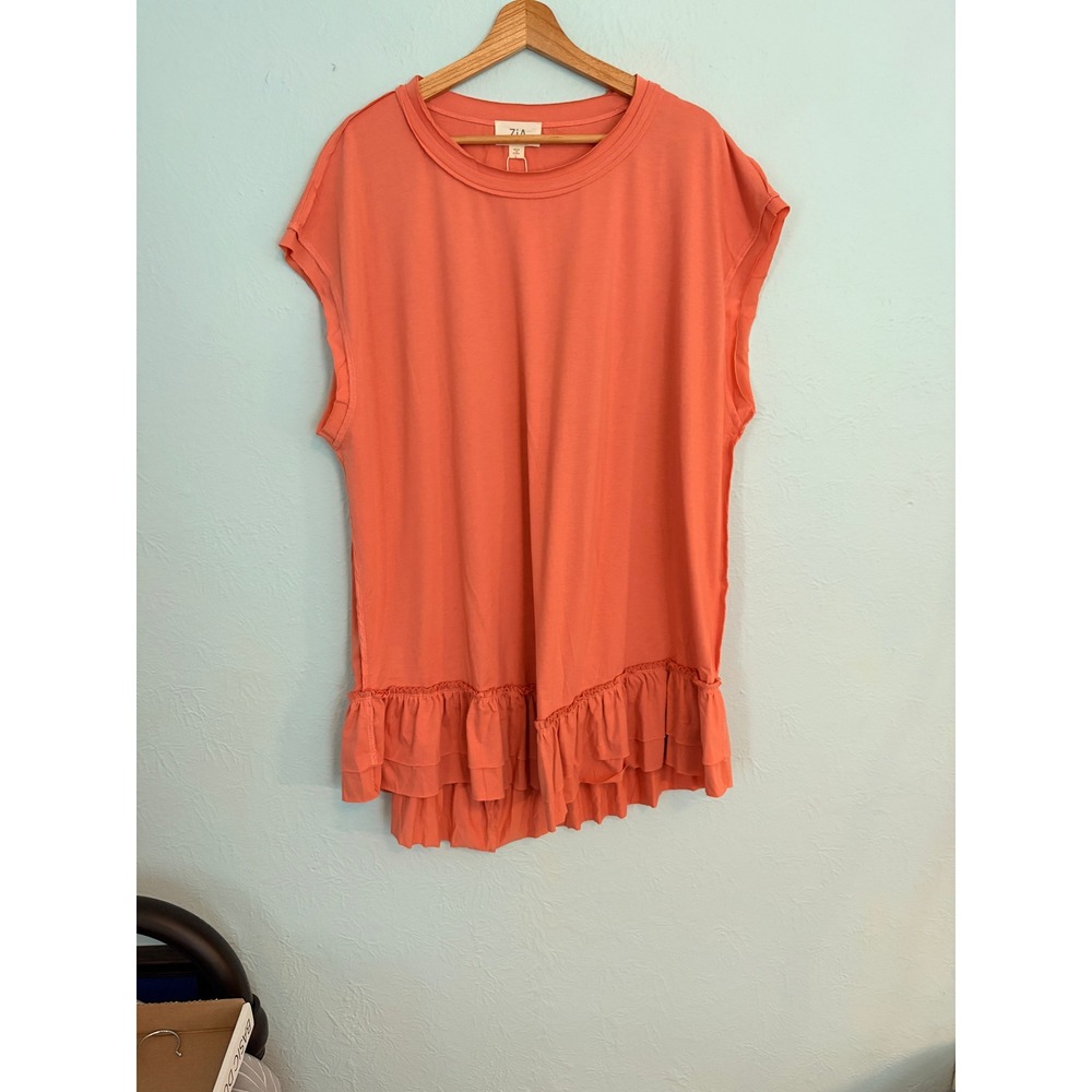 ZiA Coral Ruffle Hem Mini Dress L Cap Sleeve Casual Boho Summer Resortwear NWT